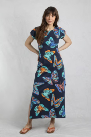 Weird Fish Mirren Organic Cotton Printed Maxi Dress - Dark Blue