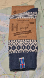 Noorse Wollen Sokken (60% worsted wool) Flag of Iceland - Ice blue/Ecru