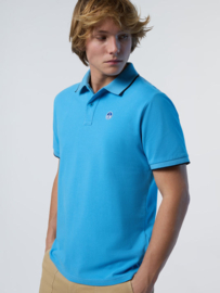 North Sails Polo SS Collar W/Striped in Contrast - Azzurro