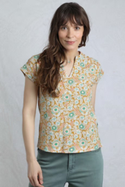 Weird Fish Alia Organic Cotton Printed Jersey Top - Deep Amber