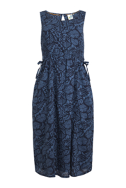 Weird Fish Illaria Printed Organic Cotton Cheesecloth Midi Dress - Navy