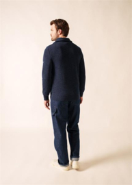 Saint James Cotentin Wool Bleu Chine  1/4 zip sweater - Bleu Chine