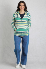 Weird Fish Lana 1/4 Zip Stripe Microfleece Hoodie - Aqua Marine