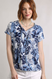 Weird Fish Sofia Organic Cotton Printed Double Cloth Blouse - Estate Blue