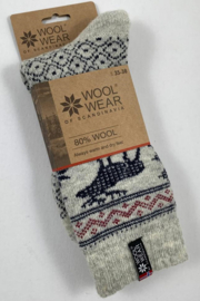 Noorse Wollen Sokken (80% wool) Flag of woolwear - Ecru/Black/Reindeer