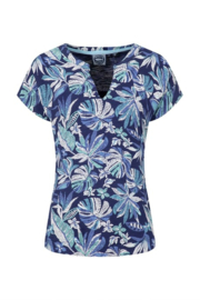 Weird Fish Alia Organic Cotton Printed Jersey Top - Blue Indigo