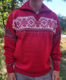 Emerald SUND 1/2-zip Jacquard Wool Sweater - Red