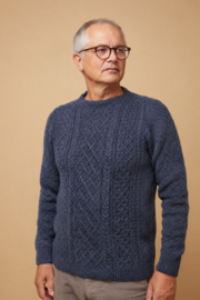 Emerald FÖGLÖ Cable Fisherman Sweater - Mid Indigo