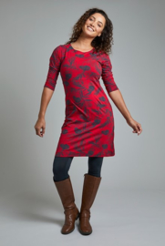Weird Fish Starshine organic printed jersey dress - Crimson SS21/22
