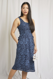 Weird Fish Illaria Printed Organic Cotton Cheesecloth Midi Dress - Navy