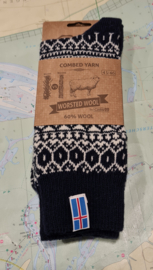 Noorse Wollen Sokken (60% worsted wool) Flag of Iceland - Navy/Ecru