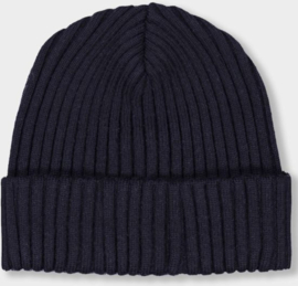 Paul & Shark Ribbed wool beanie with iconic badge - Navy Blue