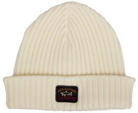 Paul & Shark Ribbed wool beanie with iconic badge - White
