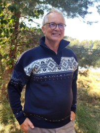 Emerald SUND 1/2-zip Jacquard Wool Sweater - Navy Blue