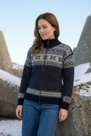 Norwool Noors Vest met Rits  - 100% pure nieuwe wol - donkerblauw (mens-fit)
