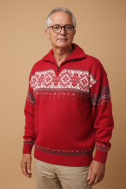 Emerald SUND 1/2-zip Jacquard Wool Sweater - Red
