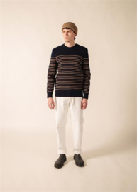 Saint James Binic gestreepte wollen matrozentrui - Marine/Beige Fonçé