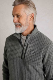 Weird Fish Longmont Eco 1/4 Zip Stripe Grid Fleece - Fir Green
