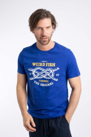 Weird Fish Cast Off Front Print Graphic T-Shirt - Mazarine Blue
