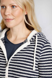 Weird Fish Fisher Eco Full Zip Stripe Hooded Macaroni - Ecru/Navy