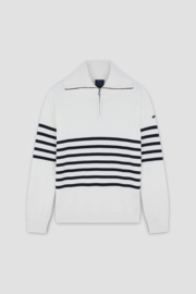 Paul & Shark Moon badge Cotton half zip Sweater - Bright White/Dress Blues
