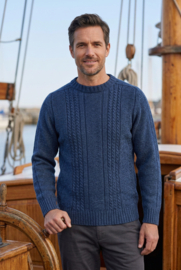 Emerald HOORN  Cable Fisherman 100% wollen Schipperstrui (Visserstrui) - Navy Marine Blauwe Kabeltrui
