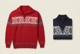 Emerald SUND 1/2-zip Jacquard Wool Sweater - Red