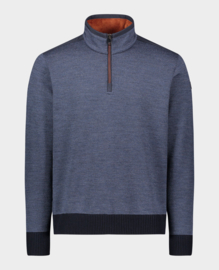 Paul & Shark Wool HZ Sweater with Velvet Detail - Blue Deep Sea