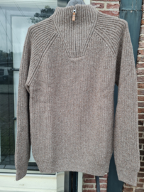Emerald Turku heavy knit 1/4 rits wollen trui - Mole Marl