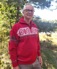 Emerald SUND 1/2-zip Jacquard Wool Sweater - Red