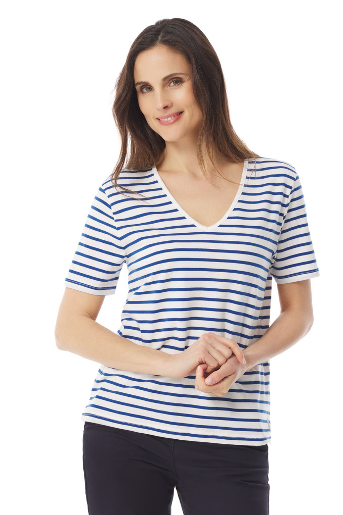 Mousqueton Kelen gestreept shirt korte mouw - blanc/royal