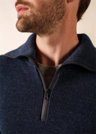 Saint James Cotentin Wool Bleu Chine  1/4 zip sweater - Bleu Chine