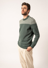 Saint James Dinan sailor jumperwith jacquard elbow patches pure new wool - vegetal/ecru