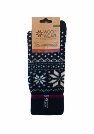 Noorse Wollen Sokken (70% lambswool) Extra Long - Flag of woolwear - Navy/Ecru/Red