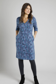 Weird Fish CALYSTA Eco Wrap Printed Jersey Dress - Dark Blue AW22