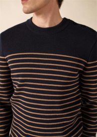 Saint James Binic gestreepte wollen matrozentrui - Marine/Beige Fonçé