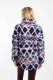 Weird Fish Pikard Printed Plush Qtr Zip Fleece - Navy