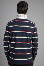 Weird Fish Laxton Organic Long Sleeve Stripe Rugby Shirt - Dark Navy