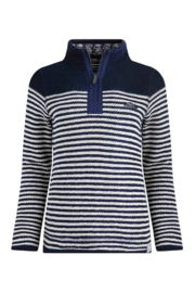 Weird Fish Juliet 1/4 Zip Stripe Eco Macaroni - Navy