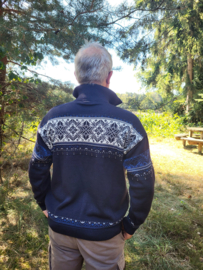 Emerald SUND 1/2-zip Jacquard Wool Sweater - Navy Blue