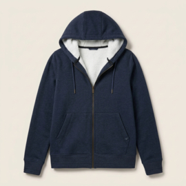 Weird Fish Sevanna Eco Borg Linded Jersey Hoody (100% Cotton)- Navy
