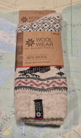 Noorse Wollen Sokken (80% wool) Flag of woolwear - Ecru/Black/Reindeer