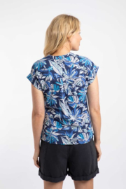 Weird Fish Alia Organic Cotton Printed Jersey Top - Blue Indigo