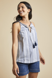 Weird Fish Marciana Organic Striped Woven Top - Navy SS22