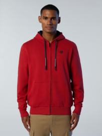 North Sails Hooded Full Zip Sweatshirt  with Logo - Red Lava
