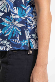 Weird Fish Alia Organic Cotton Printed Jersey Top - Blue Indigo