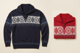 Emerald SUND 1/2-zip Jacquard Wool Sweater - Navy Blue
