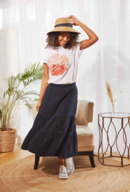 Weird Fish Lathika Organic Cotton Tiered Midi Skirt - Navy