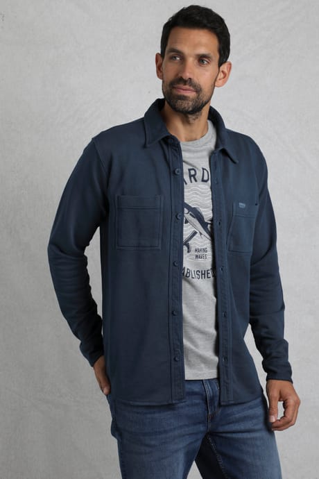 Weird Fish Fingask Loopback Shirt - Navy