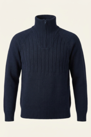 Emerald ALAND wollen schipperstrui met  1/4 rits - Navy